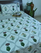 Marigold with Yellow Lily Bedsheet & Dohar Set – Hand Block Printed